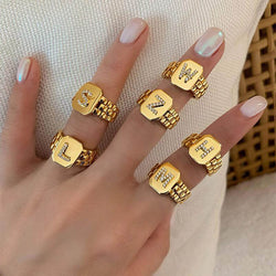 18K Gold Plated Initial Rhinestone Ring