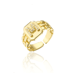 18K Gold Plated Initial Rhinestone Ring