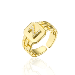 18K Gold Plated Initial Rhinestone Ring